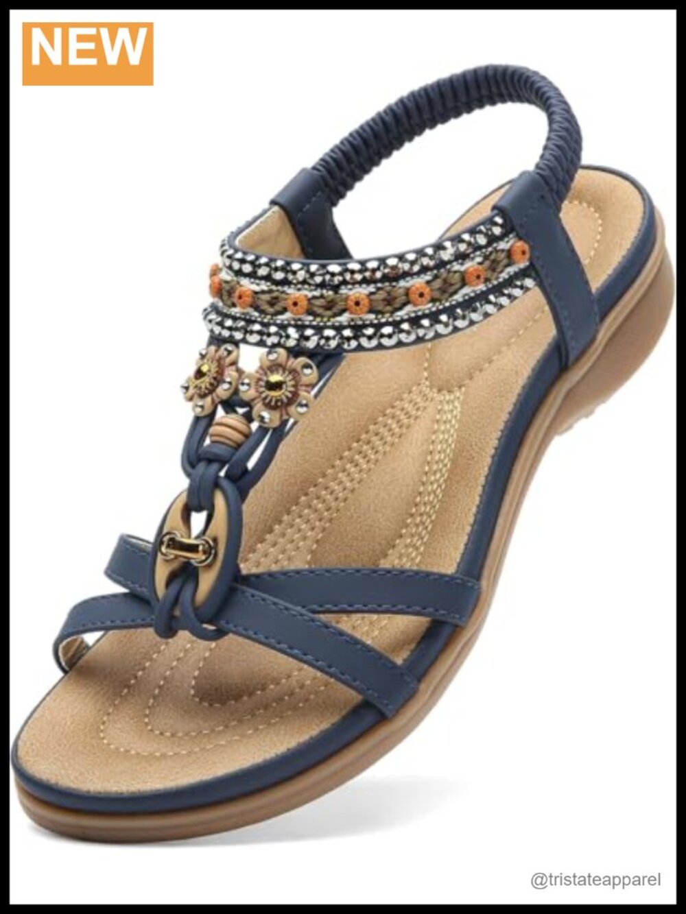 Arch Support T-Strap Sandals with PU Leather Upper and TPR Outsole